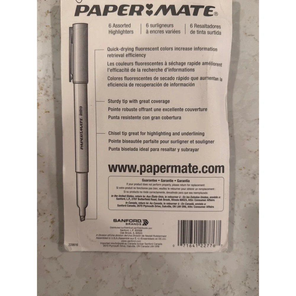 Paper Mate Intro Highlighters 6 Count Neon Chisel Tip Assorted Colors 22776
